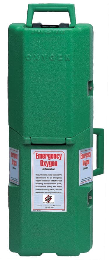 Emergency oxygen unit closed case, ready for wall mounting