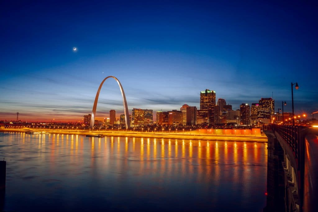 St. Louis, Missouri skyline - Local AED Inspection and Emergency Oxygen Service Area.